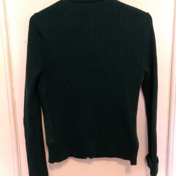 Vintage 90s Sweater Leather Jacket Green Knit and Suede Size Small - Picture 4 of 8